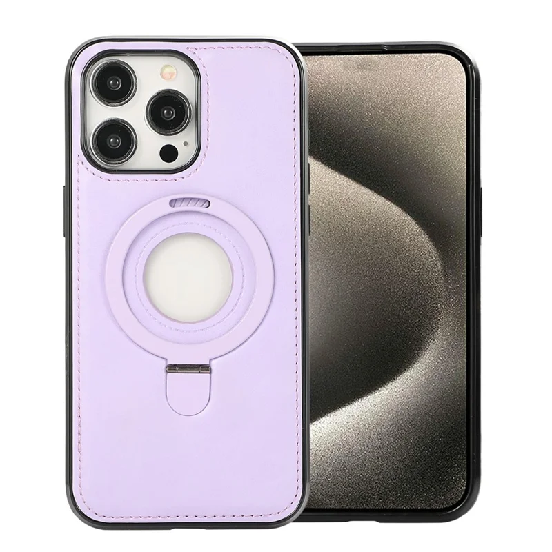 For iPhone 13 Pro Max Case Magnetic Kickstand PU Leather Coated PC + TPU Phone Cover - Purple