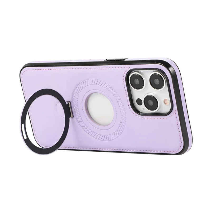 For iPhone 13 Pro Max Case Magnetic Kickstand PU Leather Coated PC + TPU Phone Cover - Purple