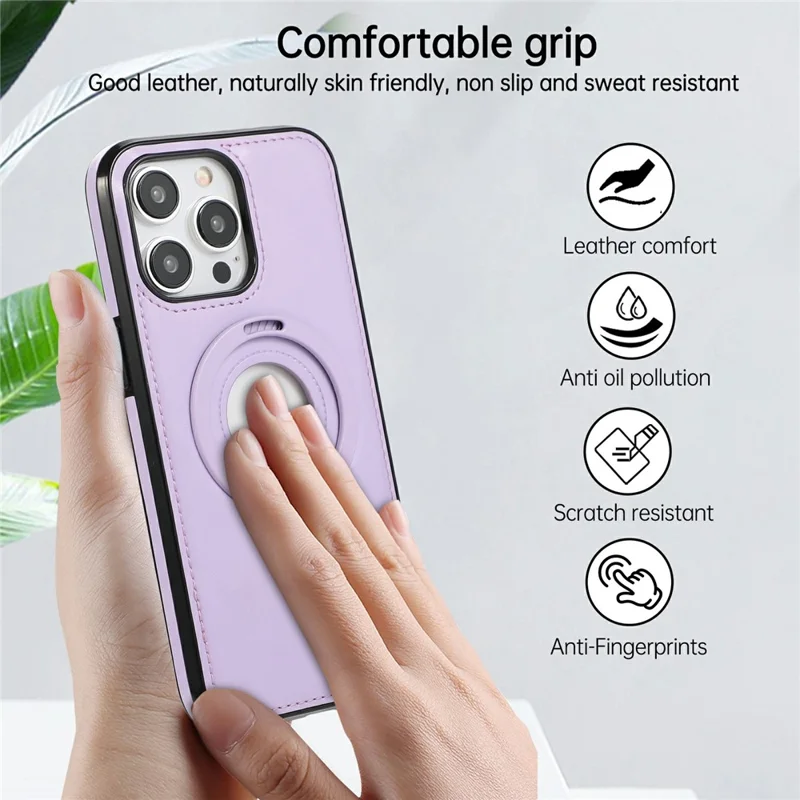 For iPhone 13 Pro Max Case Magnetic Kickstand PU Leather Coated PC + TPU Phone Cover - Purple