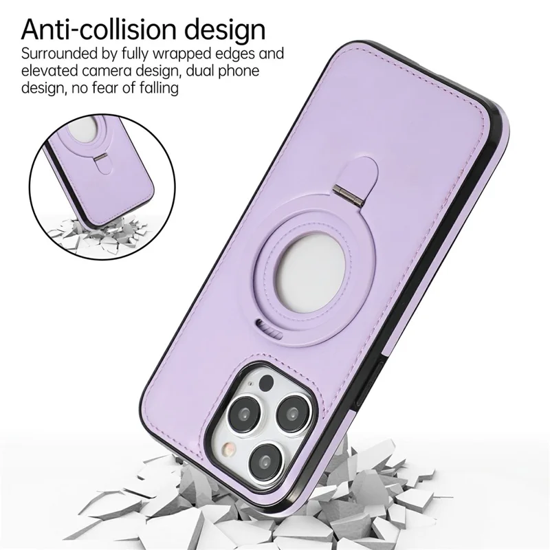 For iPhone 13 Pro Max Case Magnetic Kickstand PU Leather Coated PC + TPU Phone Cover - Purple
