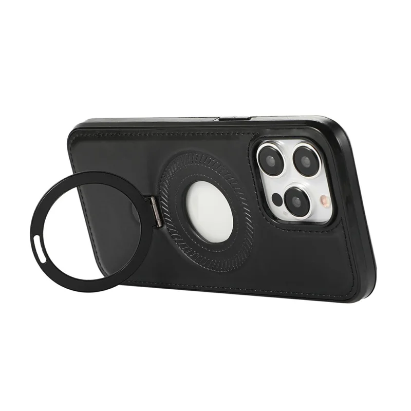 For iPhone 13 Pro Case Magnetic Kickstand PU Leather Coated PC + TPU Phone Cover - Black