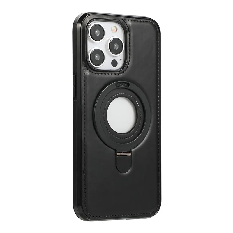 For iPhone 12 Pro Max Case Magnetic Kickstand PU Leather Coated PC + TPU Phone Cover - Black