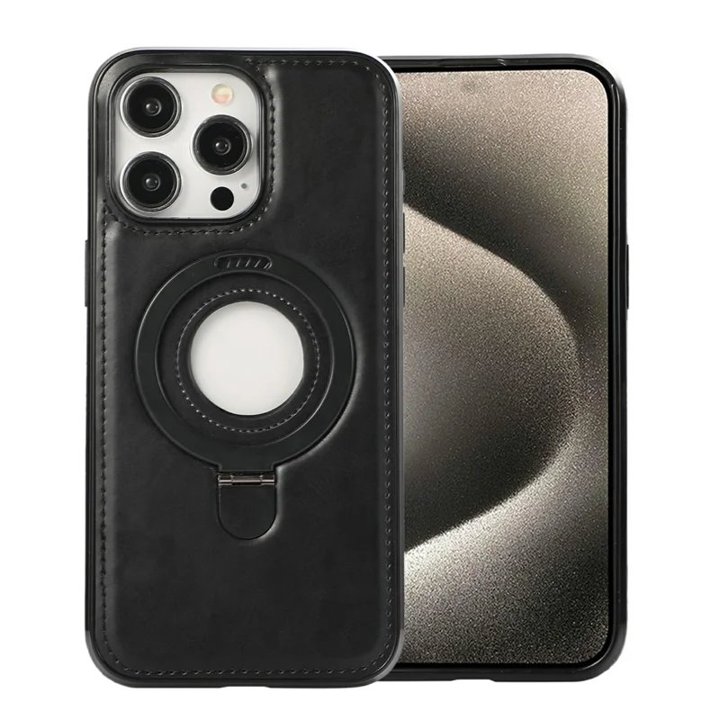 For iPhone 12 Pro Max Case Magnetic Kickstand PU Leather Coated PC + TPU Phone Cover - Black