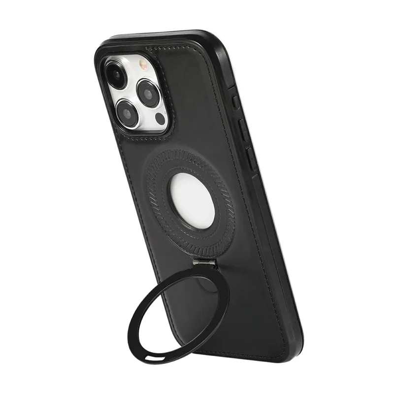 For iPhone 12 Pro Max Case Magnetic Kickstand PU Leather Coated PC + TPU Phone Cover - Black