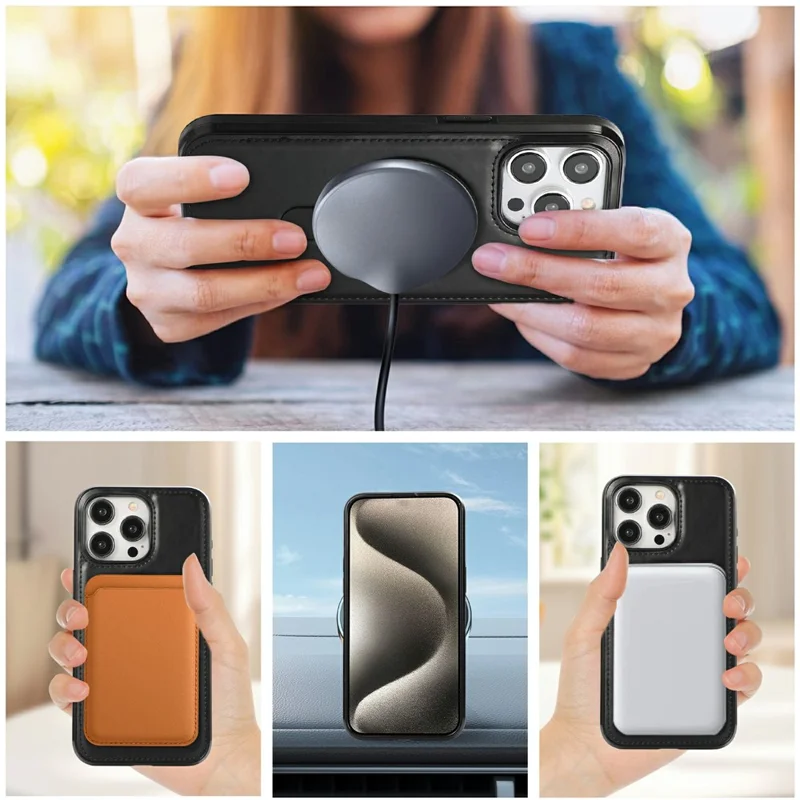 For iPhone 12 Pro Max Case Magnetic Kickstand PU Leather Coated PC + TPU Phone Cover - Black