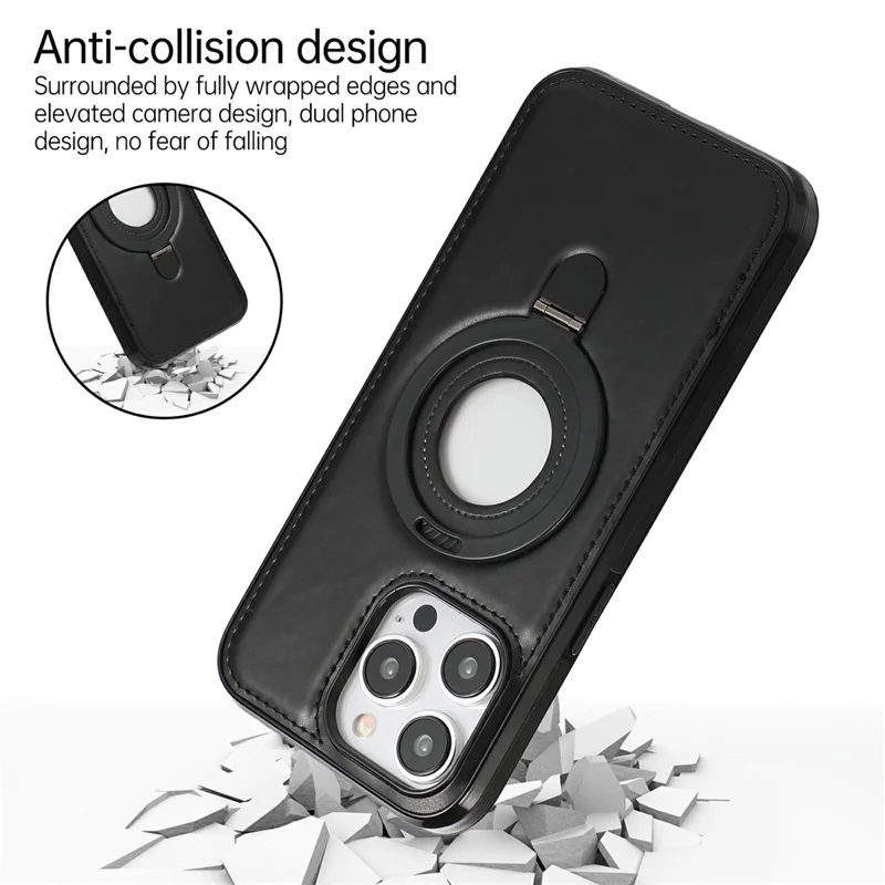 For iPhone 12 Pro Max Case Magnetic Kickstand PU Leather Coated PC + TPU Phone Cover - Black