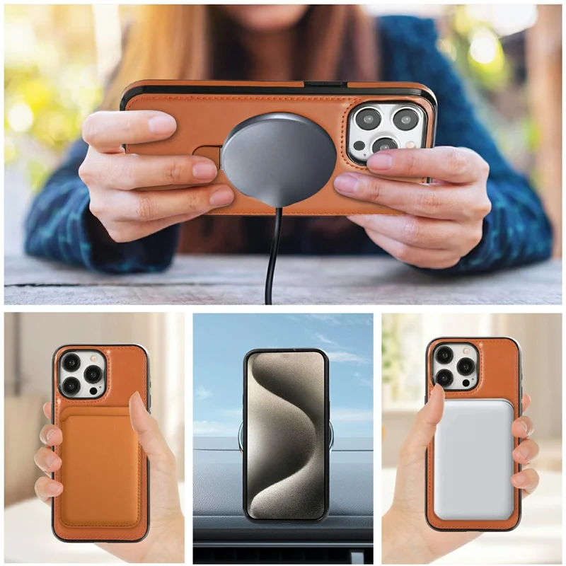 Étui pour iPhone 12 / 12 Pro avec Support Magnétique et Béquille en Cuir PU Recouvert de PC + TPU - Marron