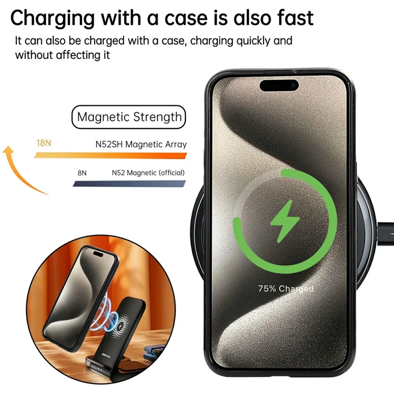 For iPhone 15 Pro Case Magnetic Kickstand PU Leather Coated PC + TPU Phone Cover - Black