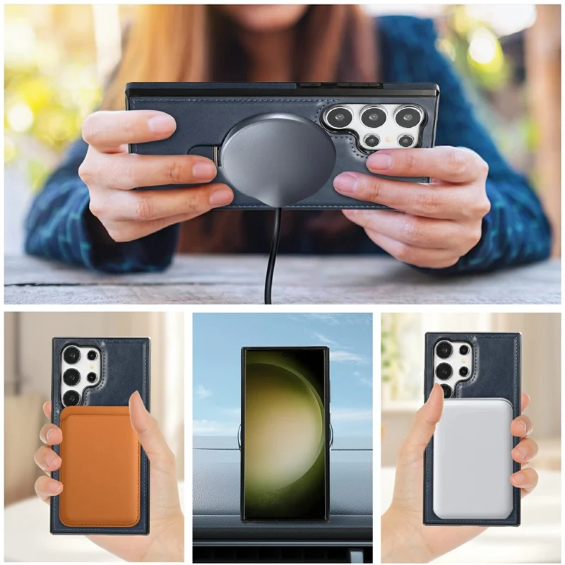 Étui pour Samsung Galaxy S25 Ultra Béquille magnétique Revêtement en cuir PU PC + Housse de téléphone TPU - Bleu