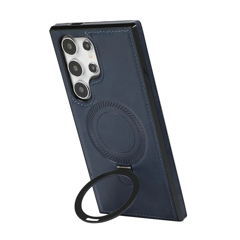 Étui pour Samsung Galaxy S24 Ultra avec Support Magnétique et Cuir PU Recouvert de PC + TPU - Bleu