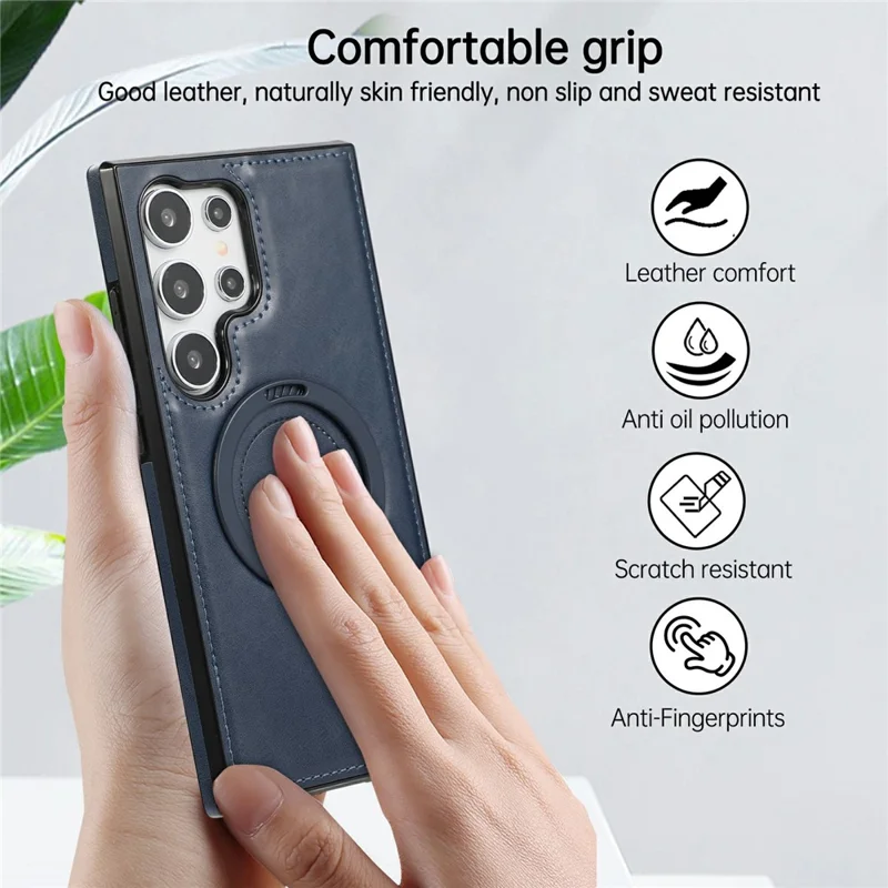 Étui pour Samsung Galaxy S24 Ultra avec Support Magnétique et Cuir PU Recouvert de PC + TPU - Bleu