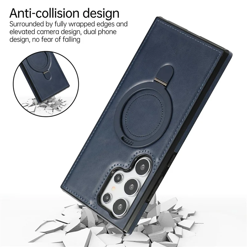 Pour Samsung Galaxy S23 Ultra Étui Magnétique Support de Béquille Revêtement en Cuir PU + Coque Téléphone en PC + TPU - Bleu