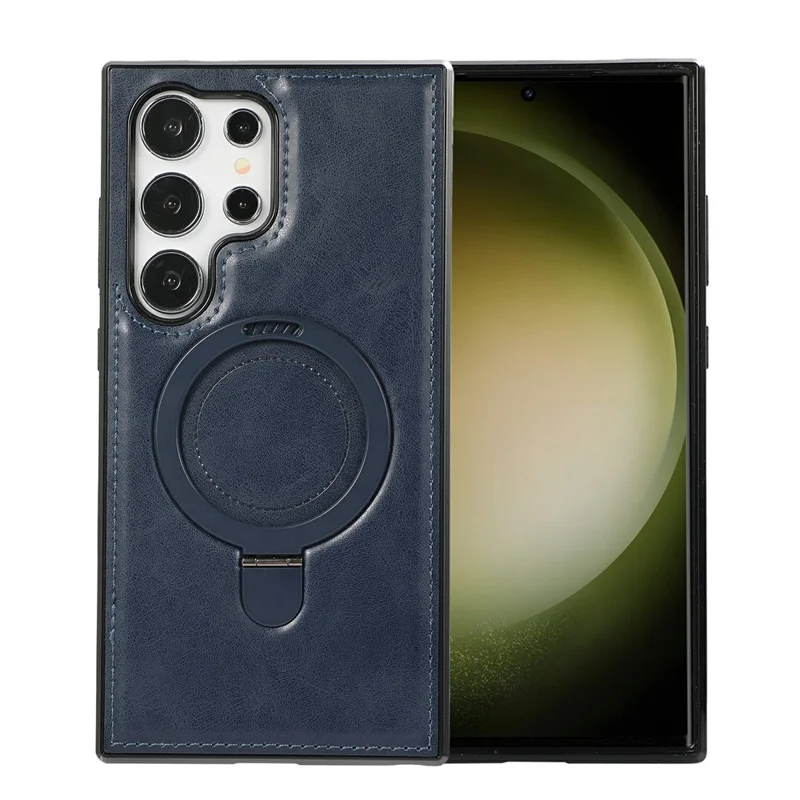 Pour Samsung Galaxy S23 Ultra Étui Magnétique Support de Béquille Revêtement en Cuir PU + Coque Téléphone en PC + TPU - Bleu