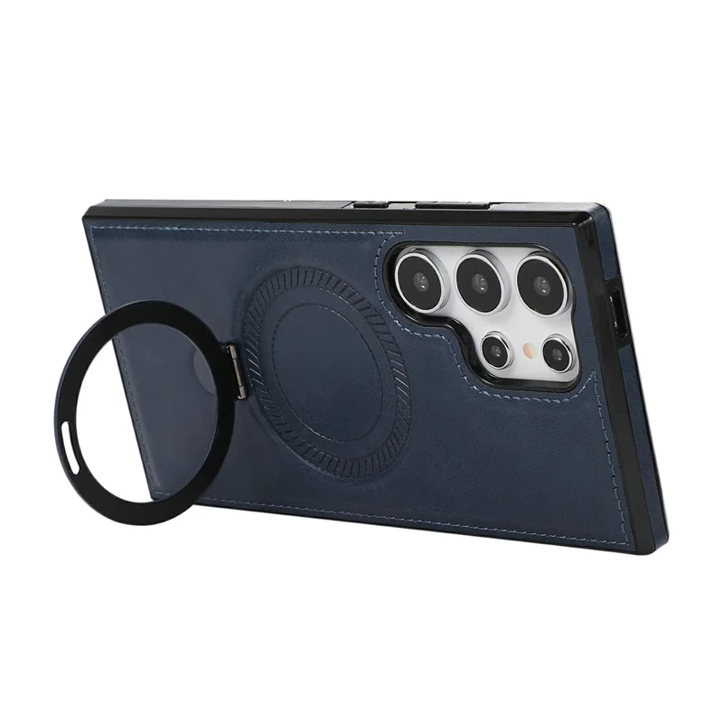 Pour Samsung Galaxy S23 Ultra Étui Magnétique Support de Béquille Revêtement en Cuir PU + Coque Téléphone en PC + TPU - Bleu