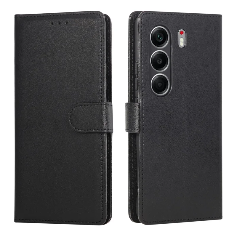 For TECNO Camon 40 Pro 4G / 5G Case Wallet Stand PU Leather Phone Cover with Wrist Strap - Black