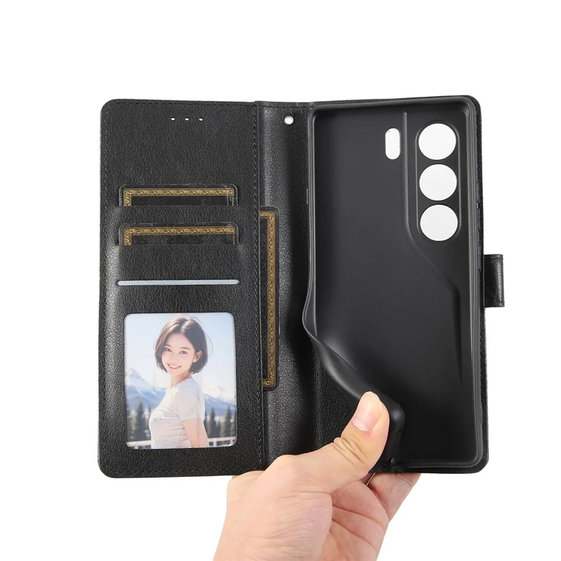 For TECNO Camon 40 Pro 4G / 5G Case Wallet Stand PU Leather Phone Cover with Wrist Strap - Black