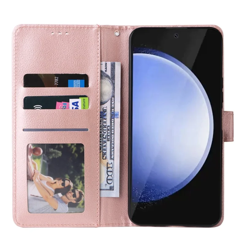 Voor Samsung Galaxy S25 FE Hoesje Portemonnee Stand PU Leren Telefoonhoes met Polsbandje - Roségoud