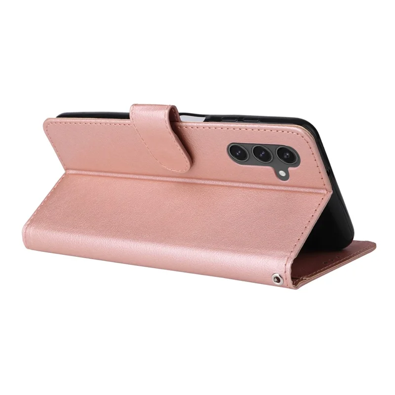 Voor Samsung Galaxy S25 FE Hoesje Portemonnee Stand PU Leren Telefoonhoes met Polsbandje - Roségoud