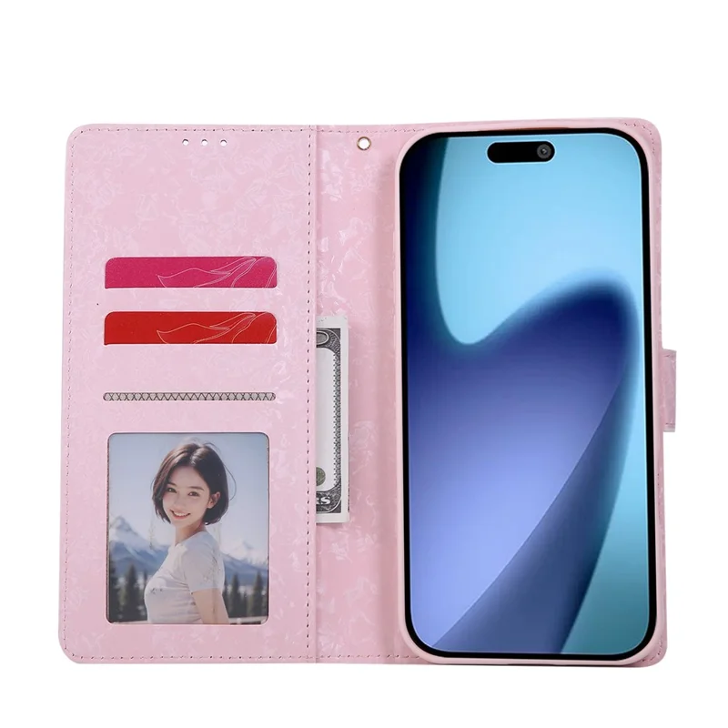 For iPhone 17 Pro Max Case RFID Blocking Flower Leather Phone Cover with Wrist Strap - Rose Flower
