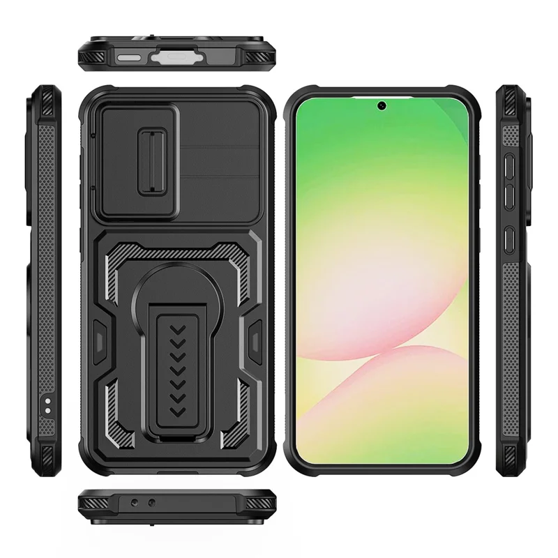 Für Samsung Galaxy A36 5G / A56 5G Hülle Schiebe-Linsen-Schild PC + TPU-Ständer Handyhülle - Schwarz