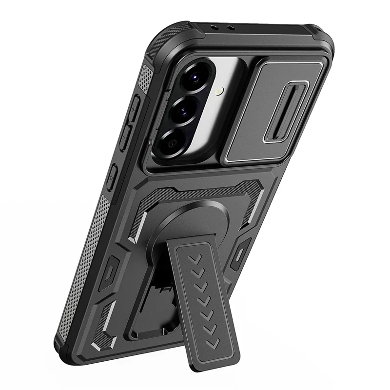 Für Samsung Galaxy A36 5G / A56 5G Hülle Schiebe-Linsen-Schild PC + TPU-Ständer Handyhülle - Schwarz