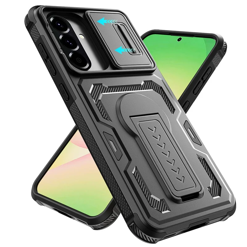 Für Samsung Galaxy A36 5G / A56 5G Hülle Schiebe-Linsen-Schild PC + TPU-Ständer Handyhülle - Schwarz