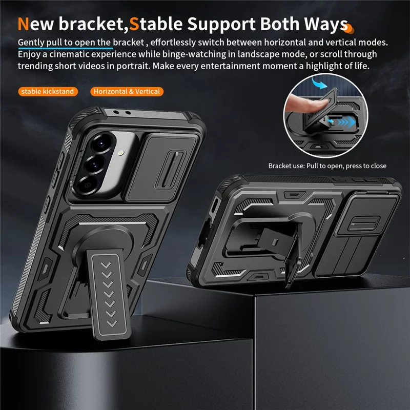 Für Samsung Galaxy A36 5G / A56 5G Hülle Schiebe-Linsen-Schild PC + TPU-Ständer Handyhülle - Schwarz