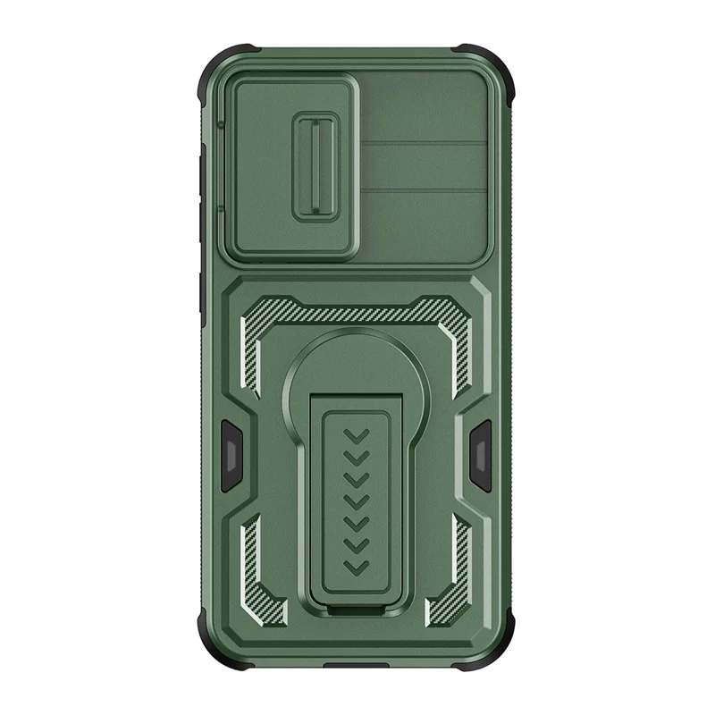 For Samsung Galaxy A36 5G / A56 5G Case Slide Lens Shield PC + TPU Kickstand Phone Cover - Green