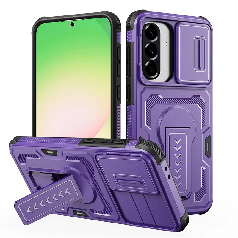 For Samsung Galaxy A36 5G / A56 5G Case Slide Lens Shield PC + TPU Kickstand Phone Cover - Purple