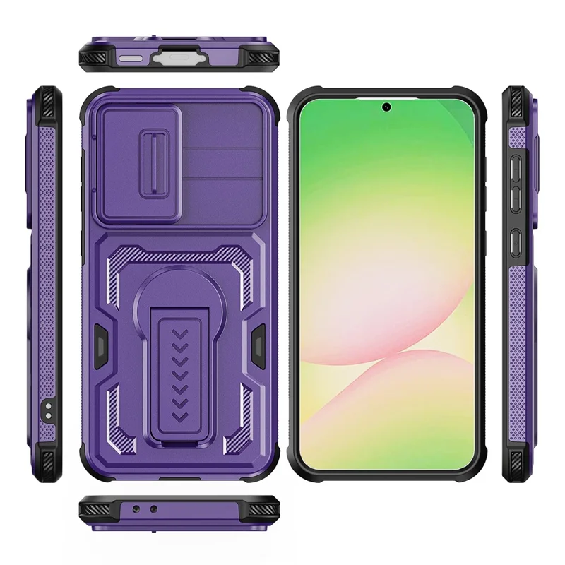 For Samsung Galaxy A36 5G / A56 5G Case Slide Lens Shield PC + TPU Kickstand Phone Cover - Purple