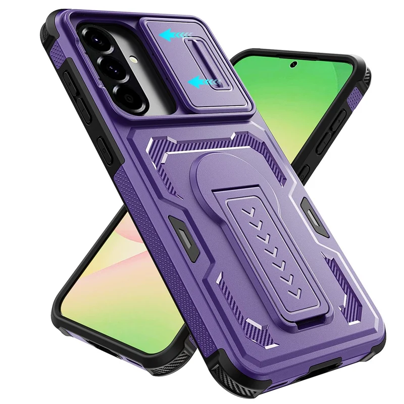 For Samsung Galaxy A36 5G / A56 5G Case Slide Lens Shield PC + TPU Kickstand Phone Cover - Purple