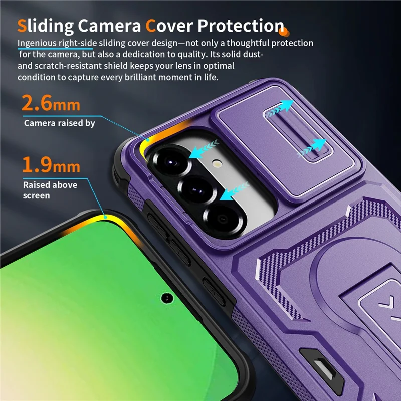 For Samsung Galaxy A36 5G / A56 5G Case Slide Lens Shield PC + TPU Kickstand Phone Cover - Purple