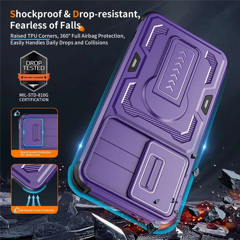 For Samsung Galaxy A36 5G / A56 5G Case Slide Lens Shield PC + TPU Kickstand Phone Cover - Purple