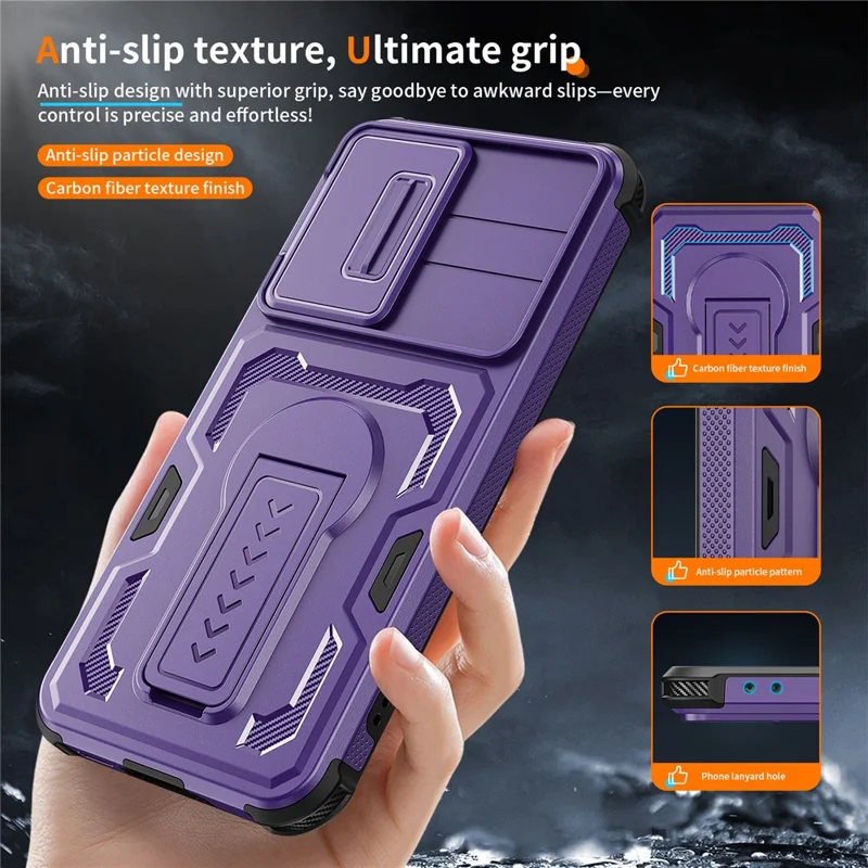 For Samsung Galaxy A36 5G / A56 5G Case Slide Lens Shield PC + TPU Kickstand Phone Cover - Purple