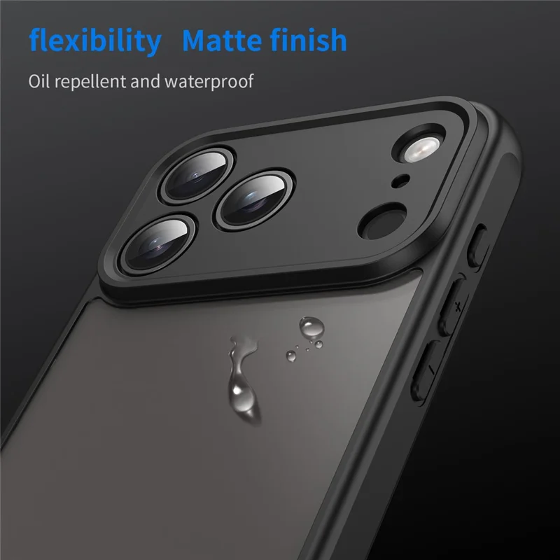 For iPhone 17 Pro Max Case Drop Proof Airbags Frosted Translucent PC + TPU Phone Back Cover - Black