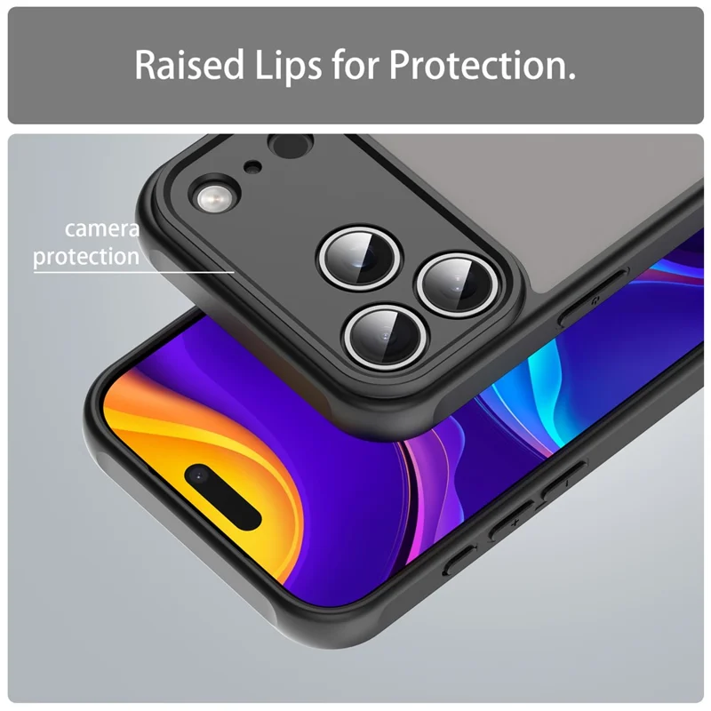 For iPhone 17 Pro Max Case Drop Proof Airbags Frosted Translucent PC + TPU Phone Back Cover - Black