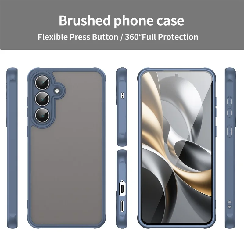 For Samsung Galaxy S25 FE Case Drop Proof Airbags Frosted Translucent PC + TPU Phone Back Cover - Blue