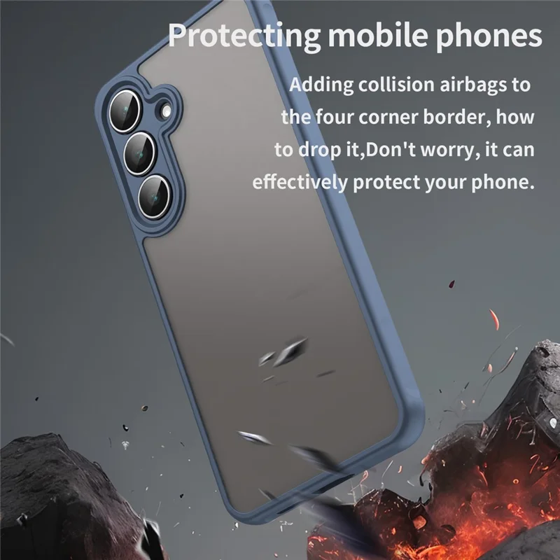 For Samsung Galaxy S25 FE Case Drop Proof Airbags Frosted Translucent PC + TPU Phone Back Cover - Blue