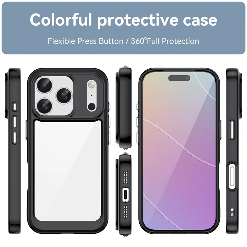 For iPhone 17 Pro Case TPU + Acrylic Protective Clear Phone Cover - Black