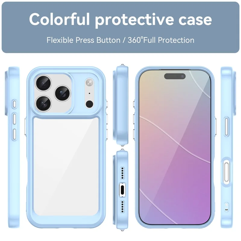 For iPhone 17 Pro Case TPU + Acrylic Protective Clear Phone Cover - Blue