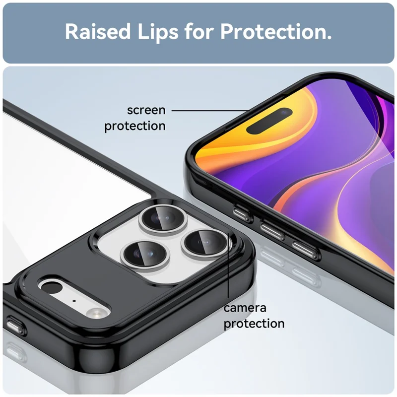 For iPhone 17 Pro Max Case TPU + Acrylic Protective Clear Phone Cover - Black