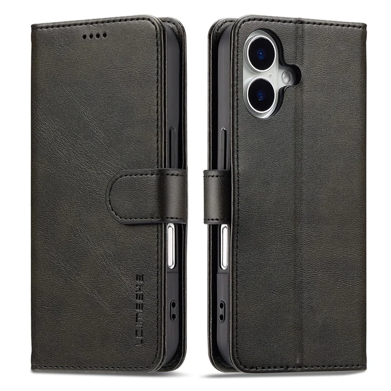 LC.IMEEKE For iPhone 17 Case Calf Texture PU Leather Stand Wallet Phone Cover - Black