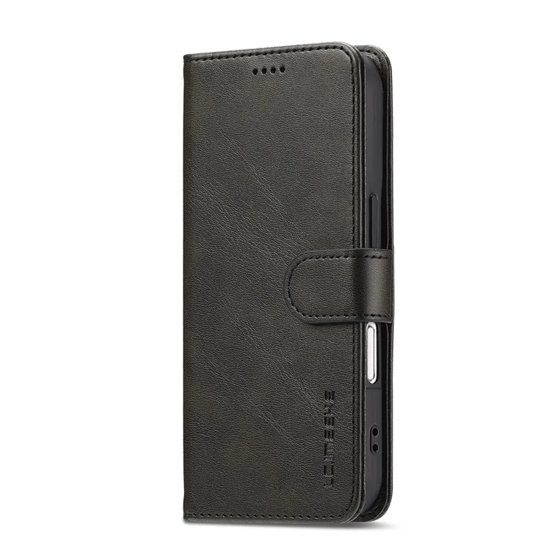LC.IMEEKE For iPhone 17 Case Calf Texture PU Leather Stand Wallet Phone Cover - Black