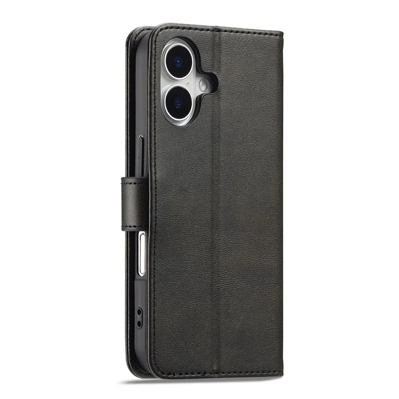 LC.IMEEKE For iPhone 17 Case Calf Texture PU Leather Stand Wallet Phone Cover - Black