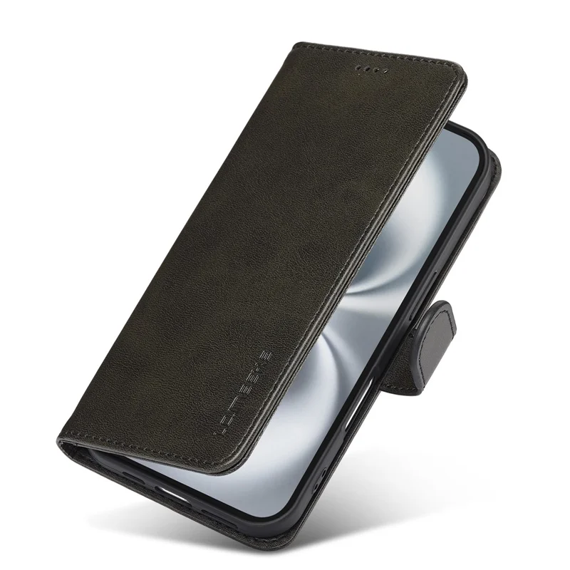 LC.IMEEKE For iPhone 17 Case Calf Texture PU Leather Stand Wallet Phone Cover - Black