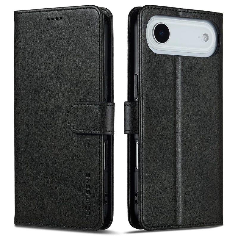 LC.IMEEKE For iPhone 17 Air Case Calf Texture PU Leather Stand Wallet Phone Cover - Black