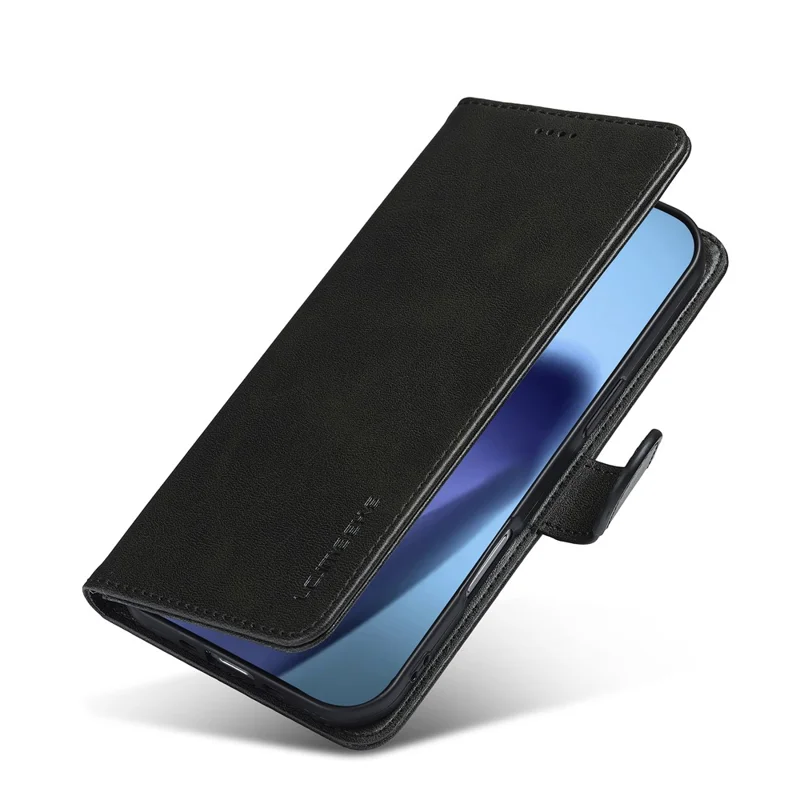 LC.IMEEKE For iPhone 17 Air Case Calf Texture PU Leather Stand Wallet Phone Cover - Black