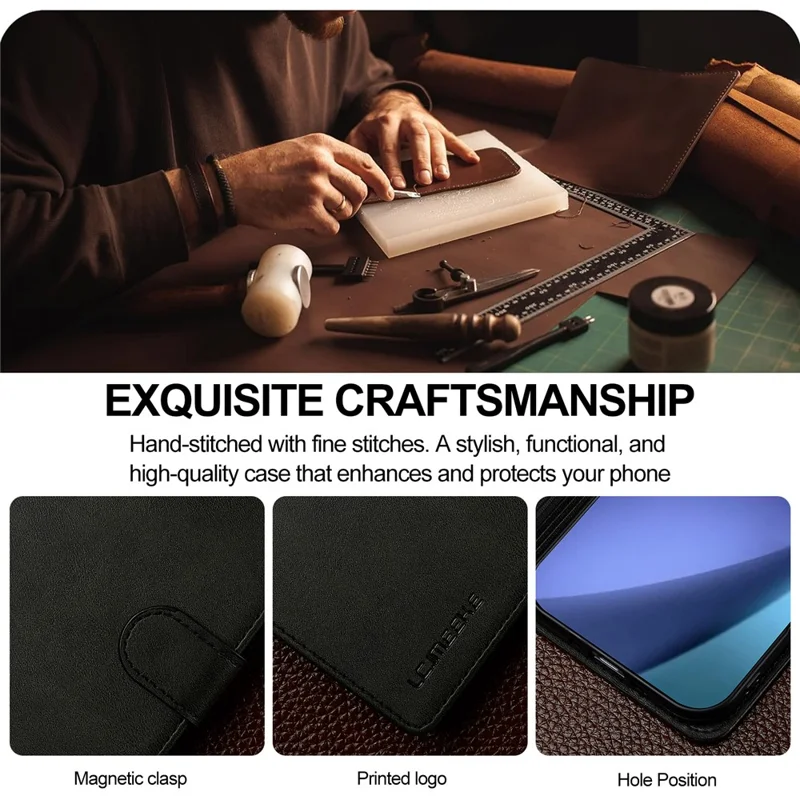 LC.IMEEKE For iPhone 17 Air Case Calf Texture PU Leather Stand Wallet Phone Cover - Black