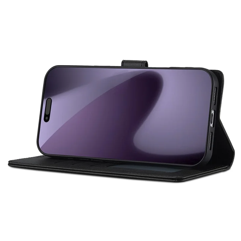 LC.IMEEKE For iPhone 17 Pro Case Calf Texture PU Leather Stand Wallet Phone Cover - Black