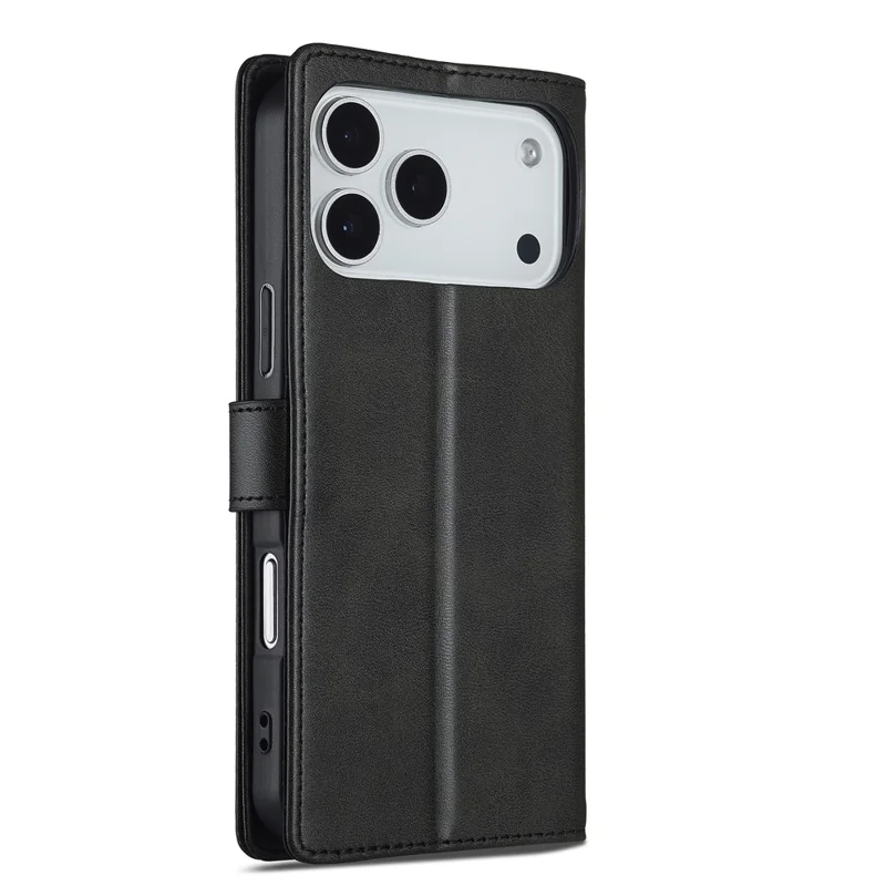 LC.IMEEKE For iPhone 17 Pro Max Case Calf Texture PU Leather Stand Wallet Phone Cover - Black